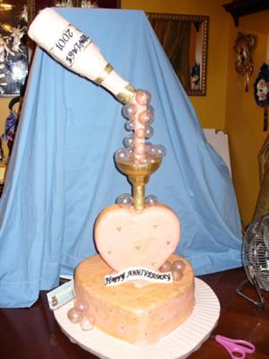 champagne and hearts anniversary cake
