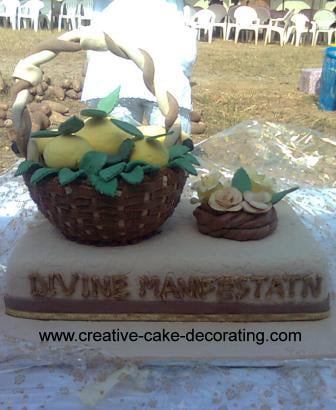 A basket cake with green and yellow deco