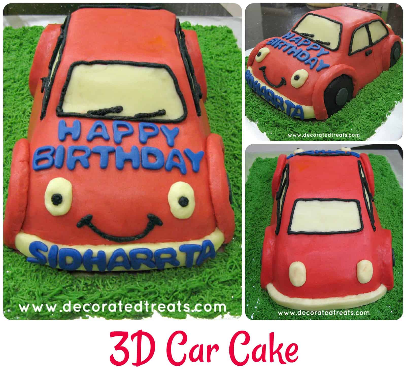A 3d shaped car cake in red icing