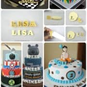 A poster of images showing how to make 3d fondant letters and cakes decorated with 3d lettering.