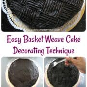 A poster showing how to create basket weave pattern on chocolate ganache with a fork.