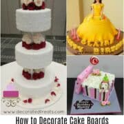 Poster for cake board ideas with 3 cakes in the background.