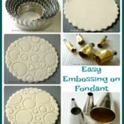 A poster of 5 images showing how to emboss fondant.