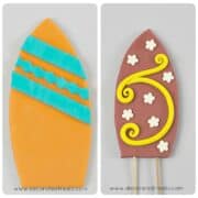 Fondant surfboards in orange and maroon.