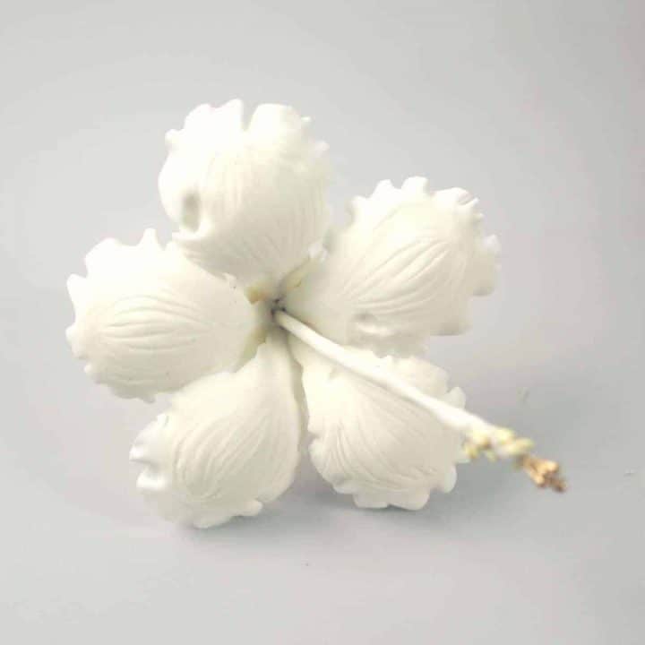 A white gum paste hibiscus