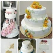 A poster of images of tiered cakes.