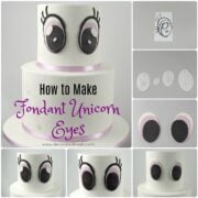 A poster of images showing how to make fondant eyes for unicorn cakes.