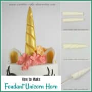 A poster of 4 images showing how to make fondant unicorn horn.