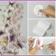 A poster of 4 images showing how to make gum paste butterflies.