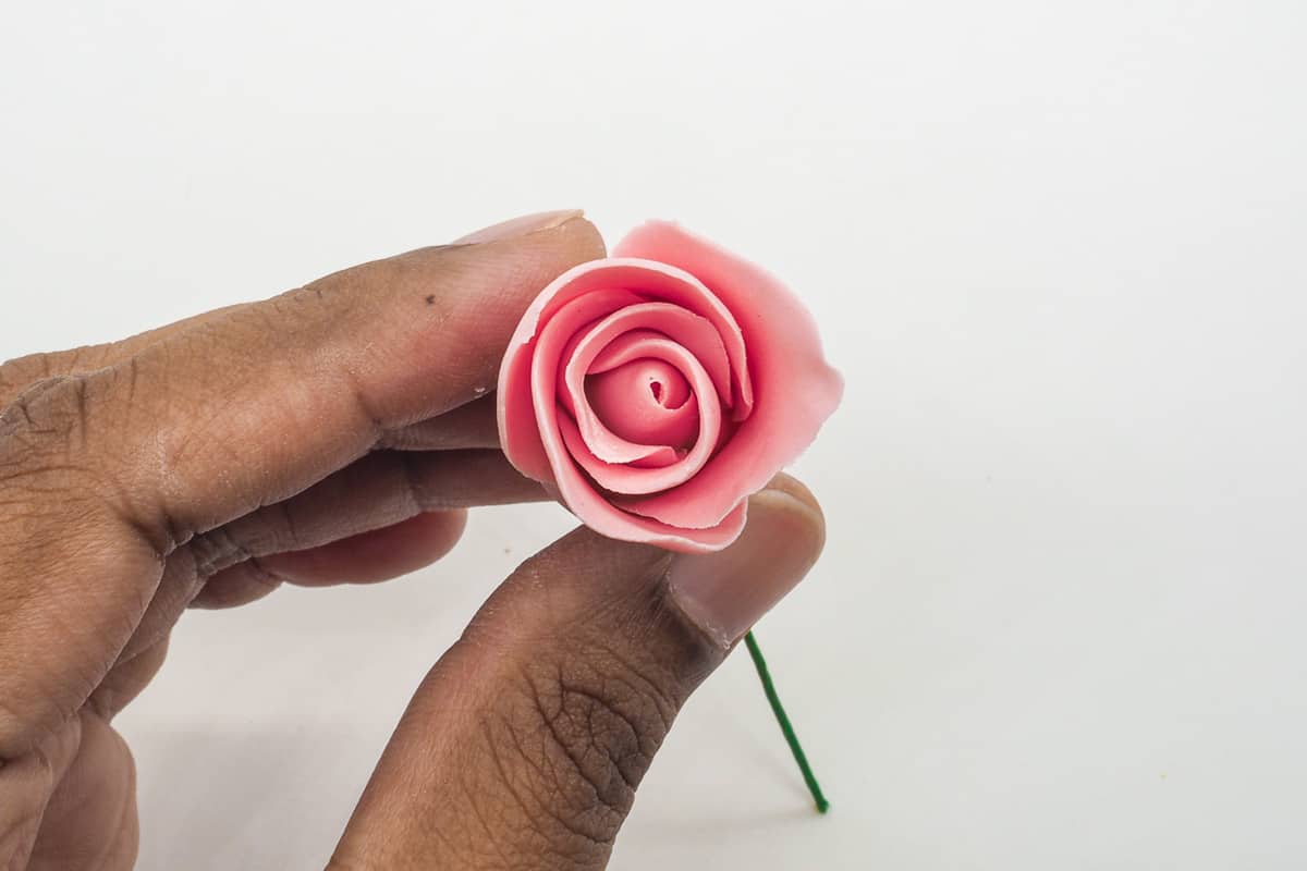 Top view of a gum paste rose bud