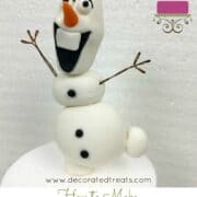 A poster showing fondant Olaf cake topper.