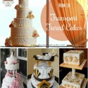 A poster of 4 tiered cakes.