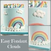 Poster showing cake decorated with white fondant clouds.