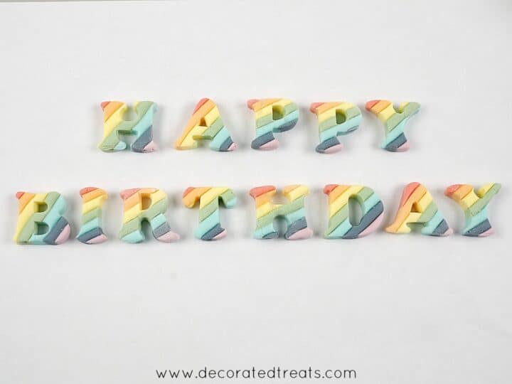 Fondant letters in rainbow colors