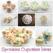 Poster for cupcakes decorated with sprinkles.