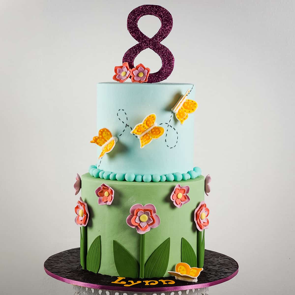 Flower Cake with Edible Butterflies for 8th Birthday