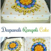 A rectangle cake with Rangoli design in blue and orange