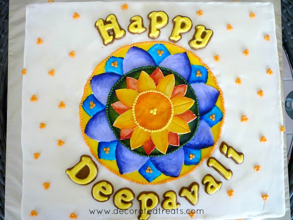 The top view of a Rangoli inspired cake