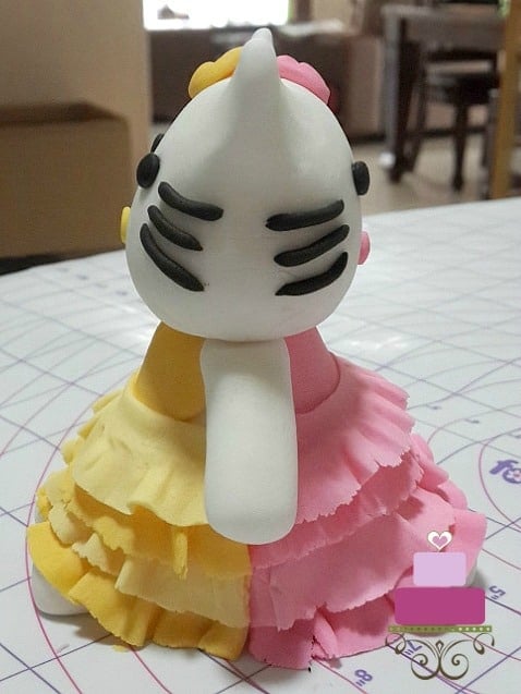 Dual colored Hello Kitty cake topper in pink and yellow.