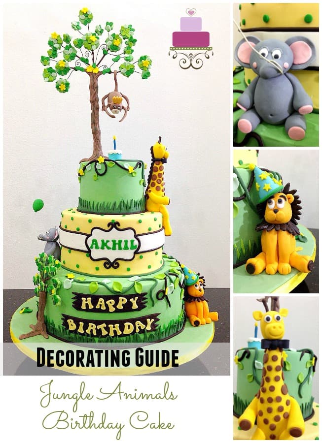 Jungle animals theme MONKEY LION GIRAFFE NAME edible handmade cake topper 