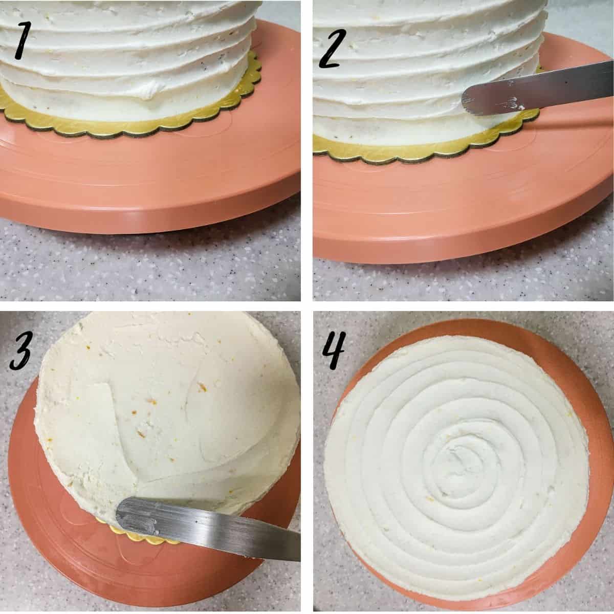 Making buttercream patterns on a buttercream cake