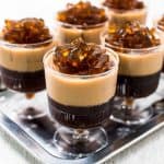Mini cups with 2 layers of coffee jelly in a mini cup topped with black coffee jelly cubes.