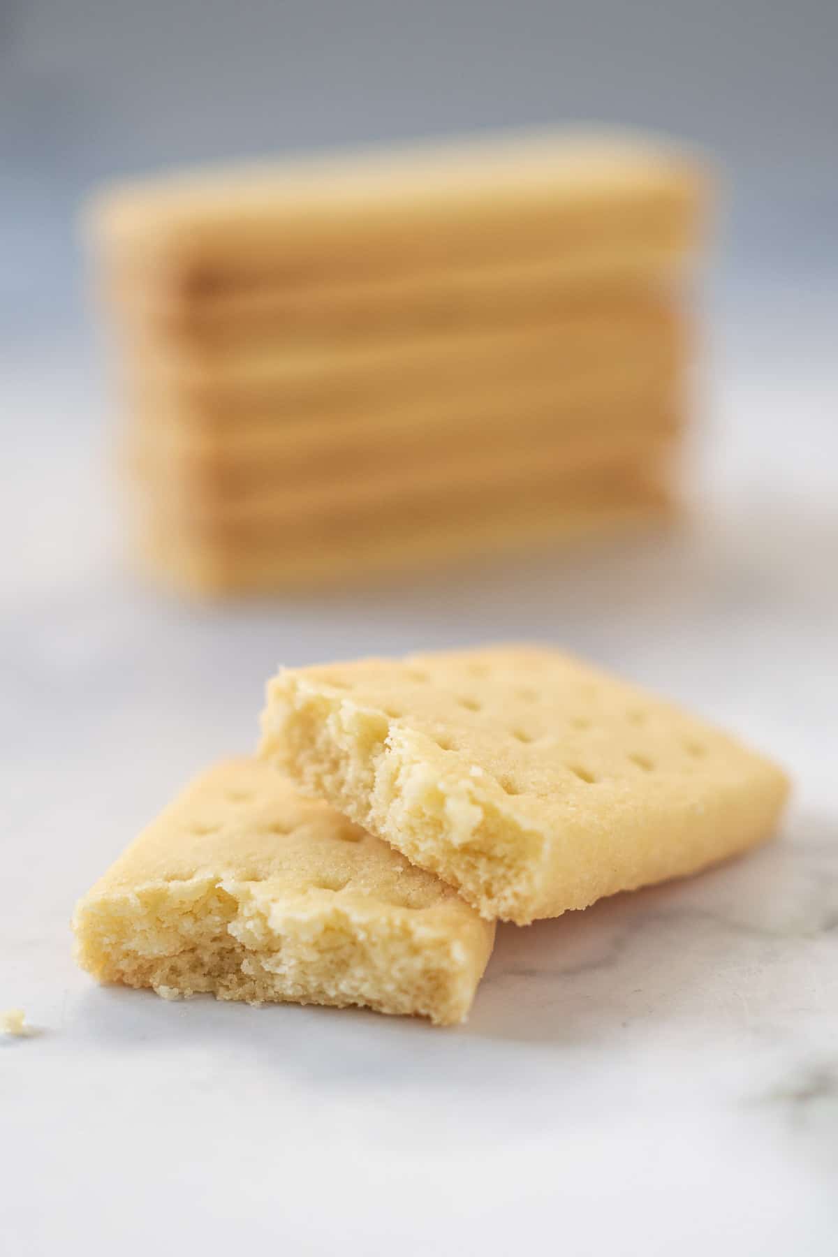 Shortbread Cookies Recipe - A rectangle shortbread cookie broken into 2