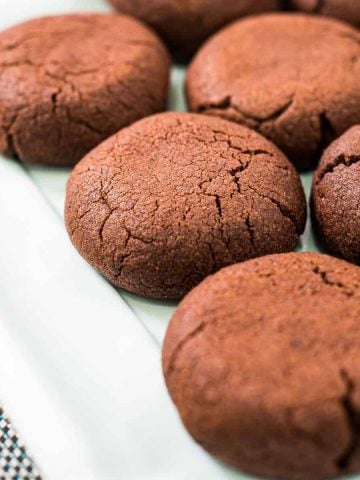 Close up of round chocolate cookies.