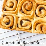 Cinnamon raisin rolls on a wire rack.