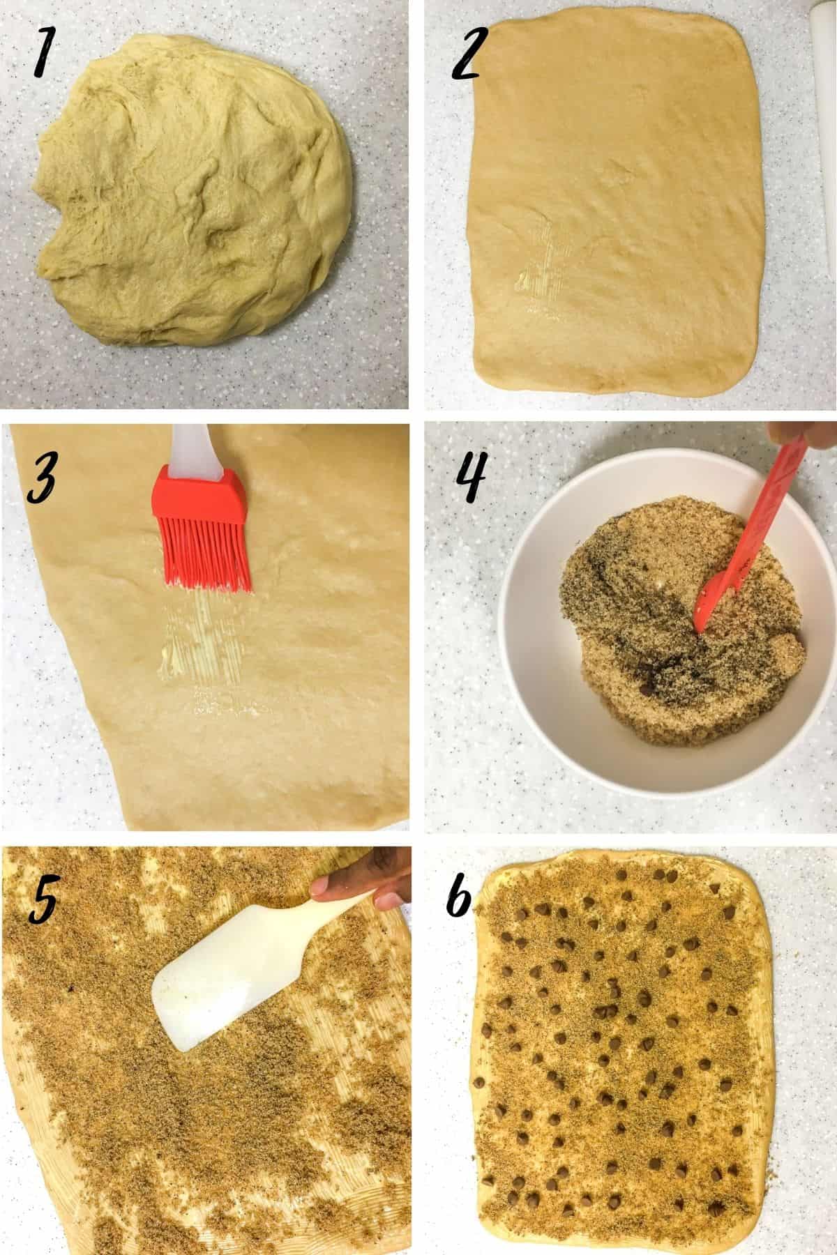 A poster of 6 images showing how to assemble coffee rolls