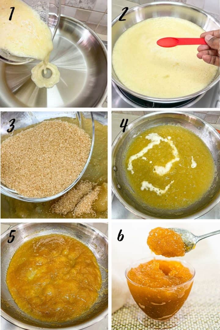 A poster of 6 images showing how to make pineapple filling.