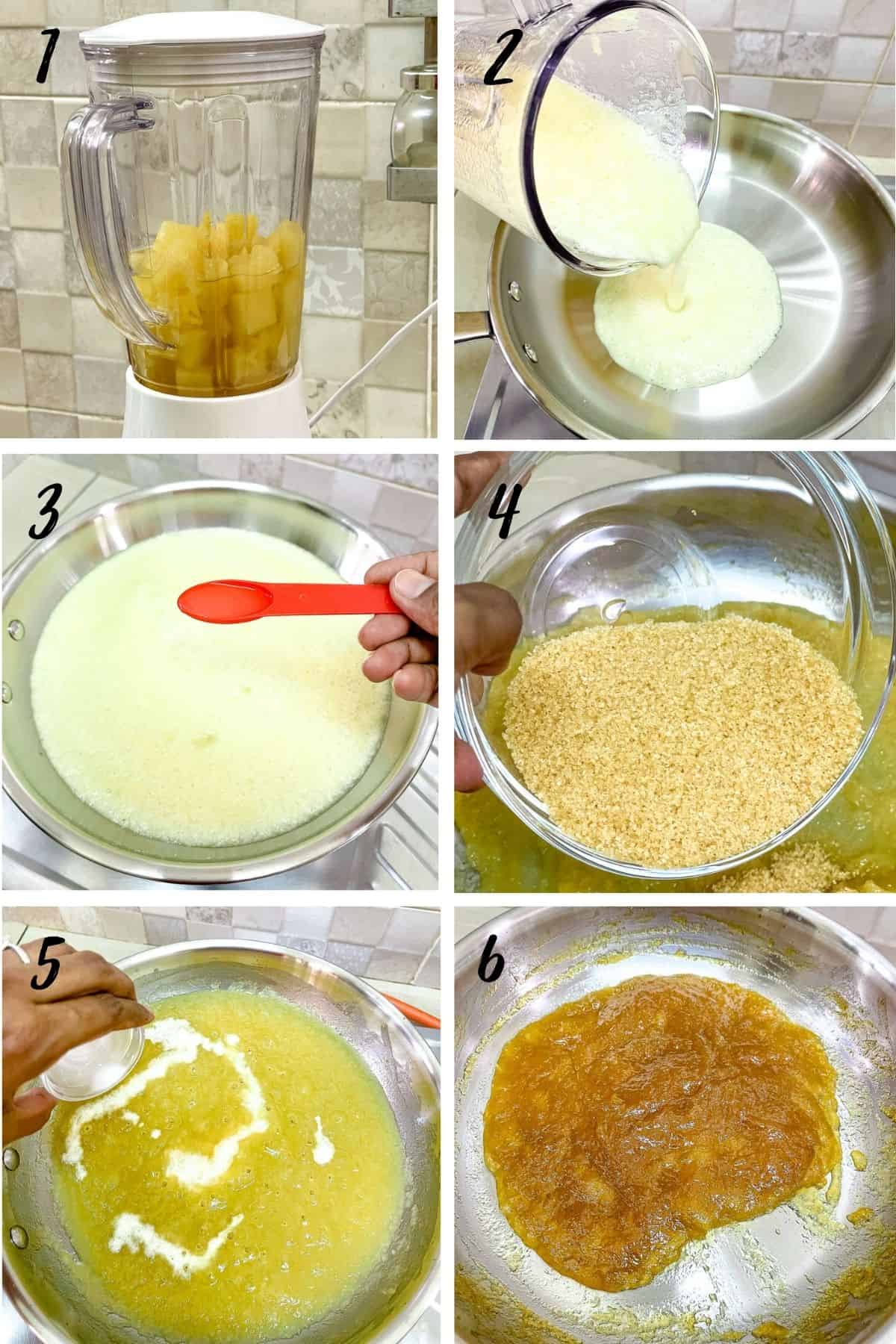 A poster of 6 images showing how to make pineapple filling
