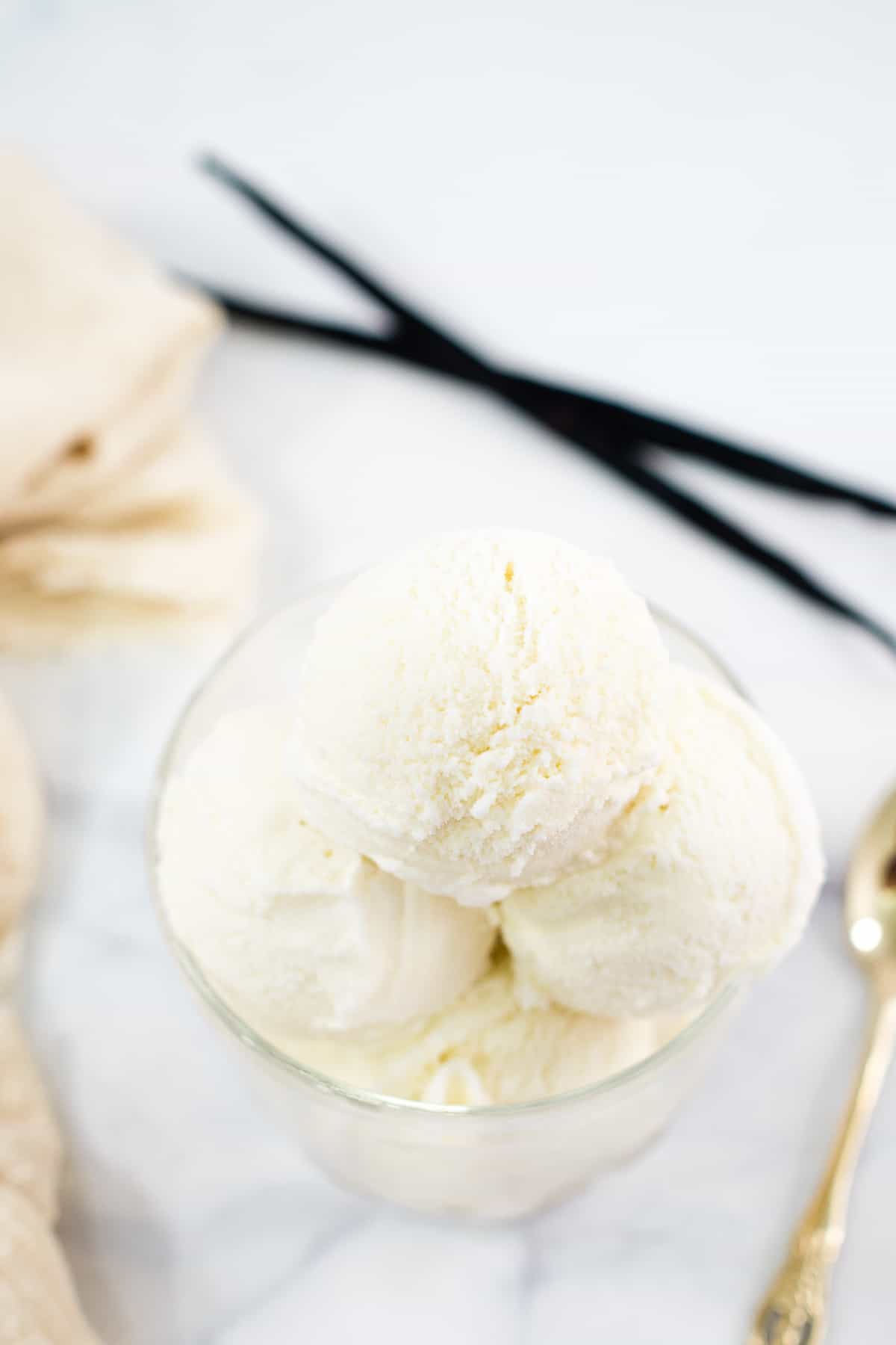Top view of churned vanilla ice cream.