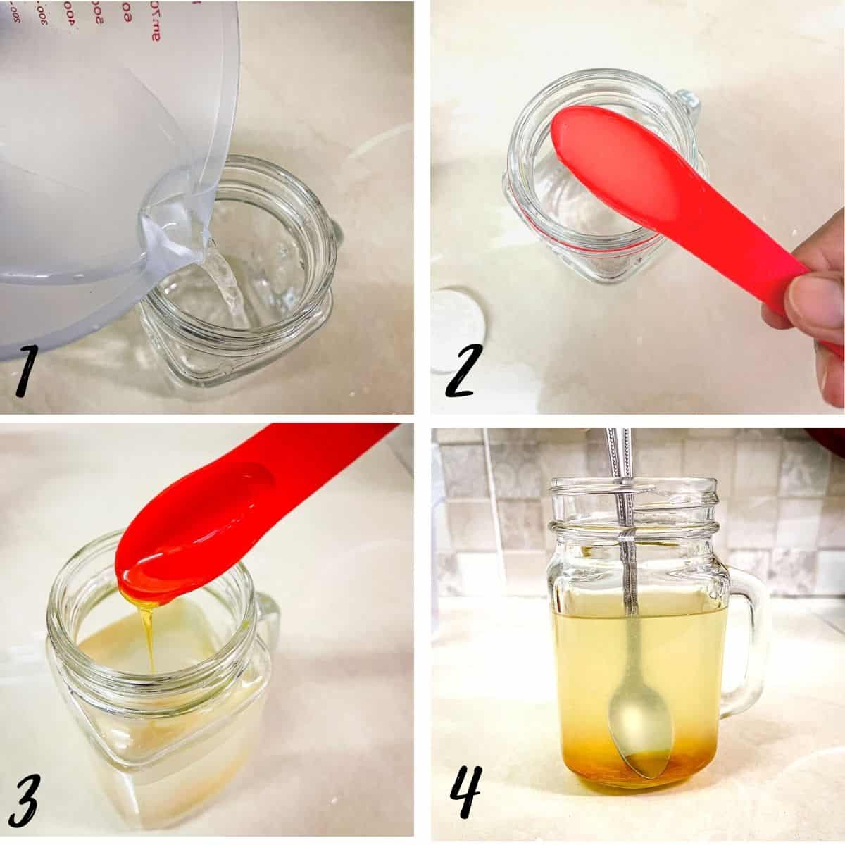A poster of 4 images showing how to make honey lemonade