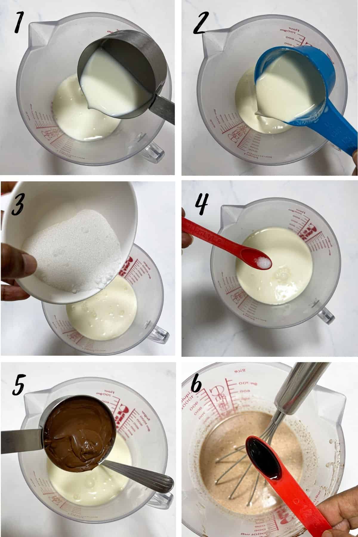 A poster of 6 images showing how to mix Kinder Bueno ice cream solution