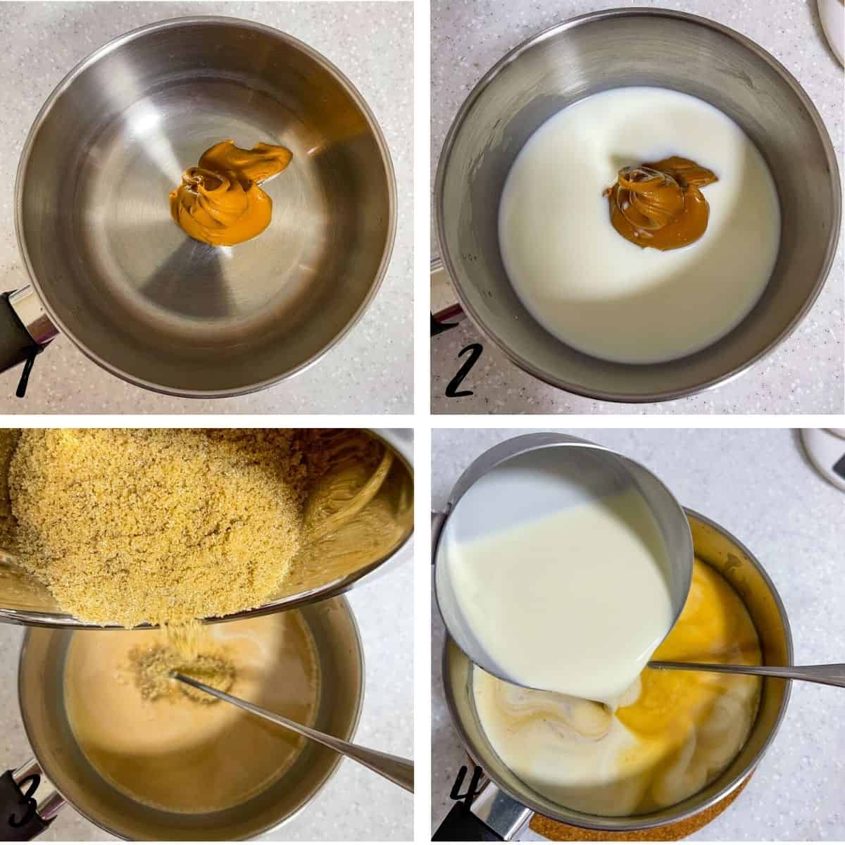 A poster of 4 images showing how to make Biscoff ice cream solution