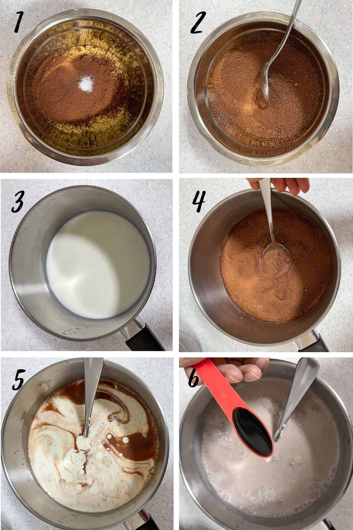 A poster of 6 images showing how to mix chocolate ice cream base