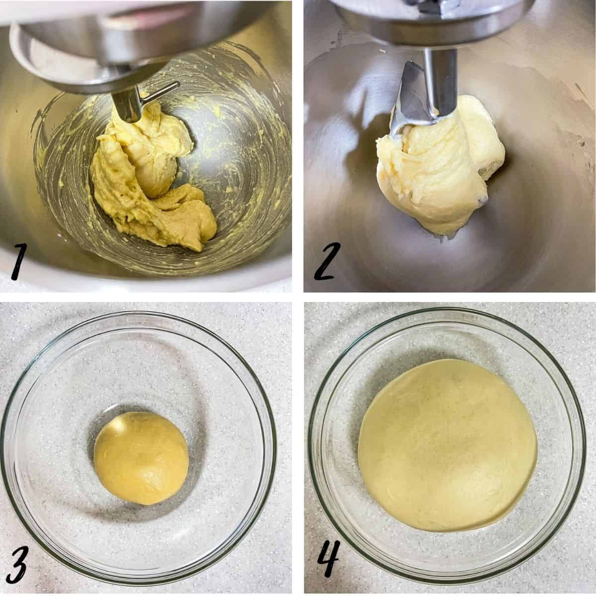 A poster of 4 images showing how to proof dough