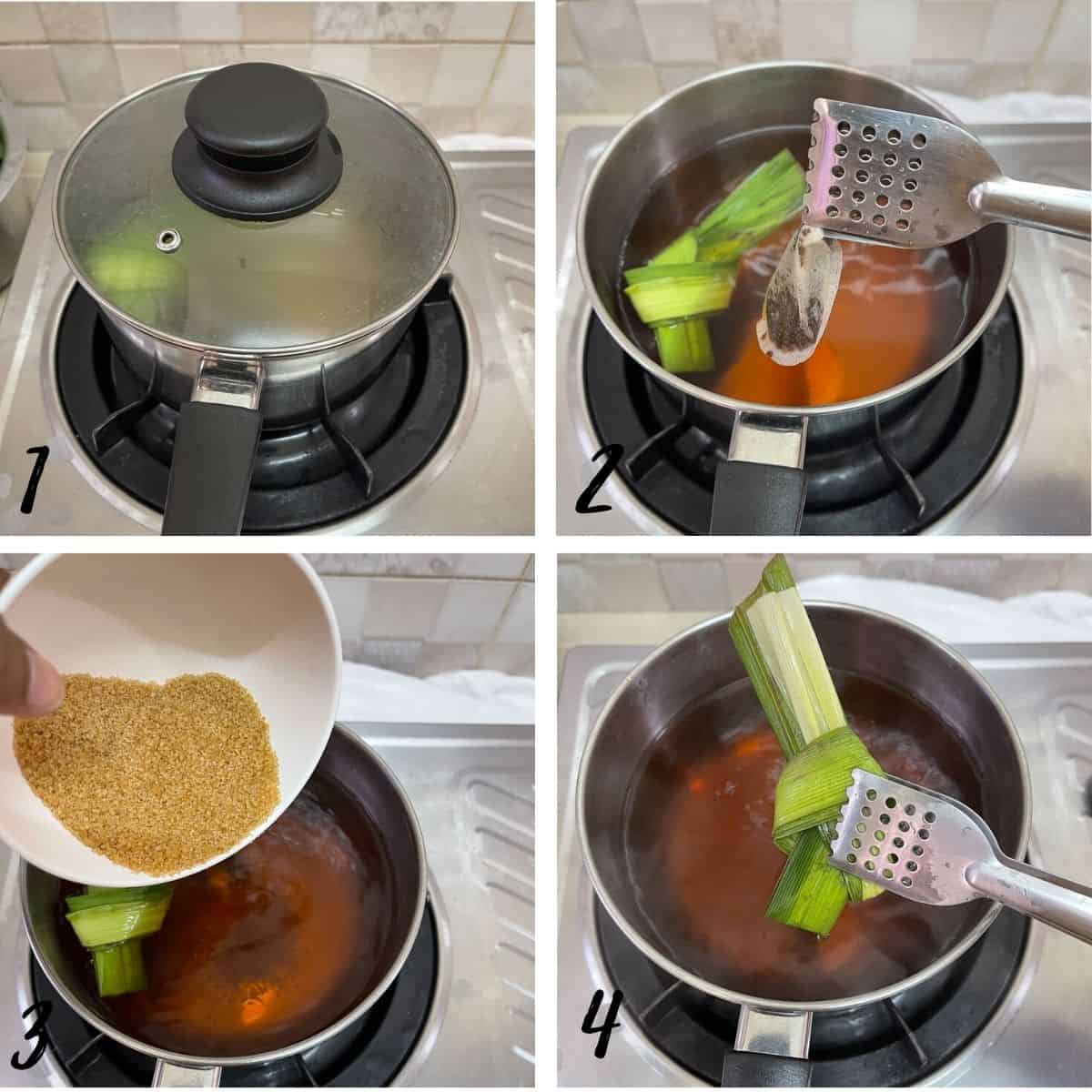 A poster of 4 images showing how to brew black tea.
