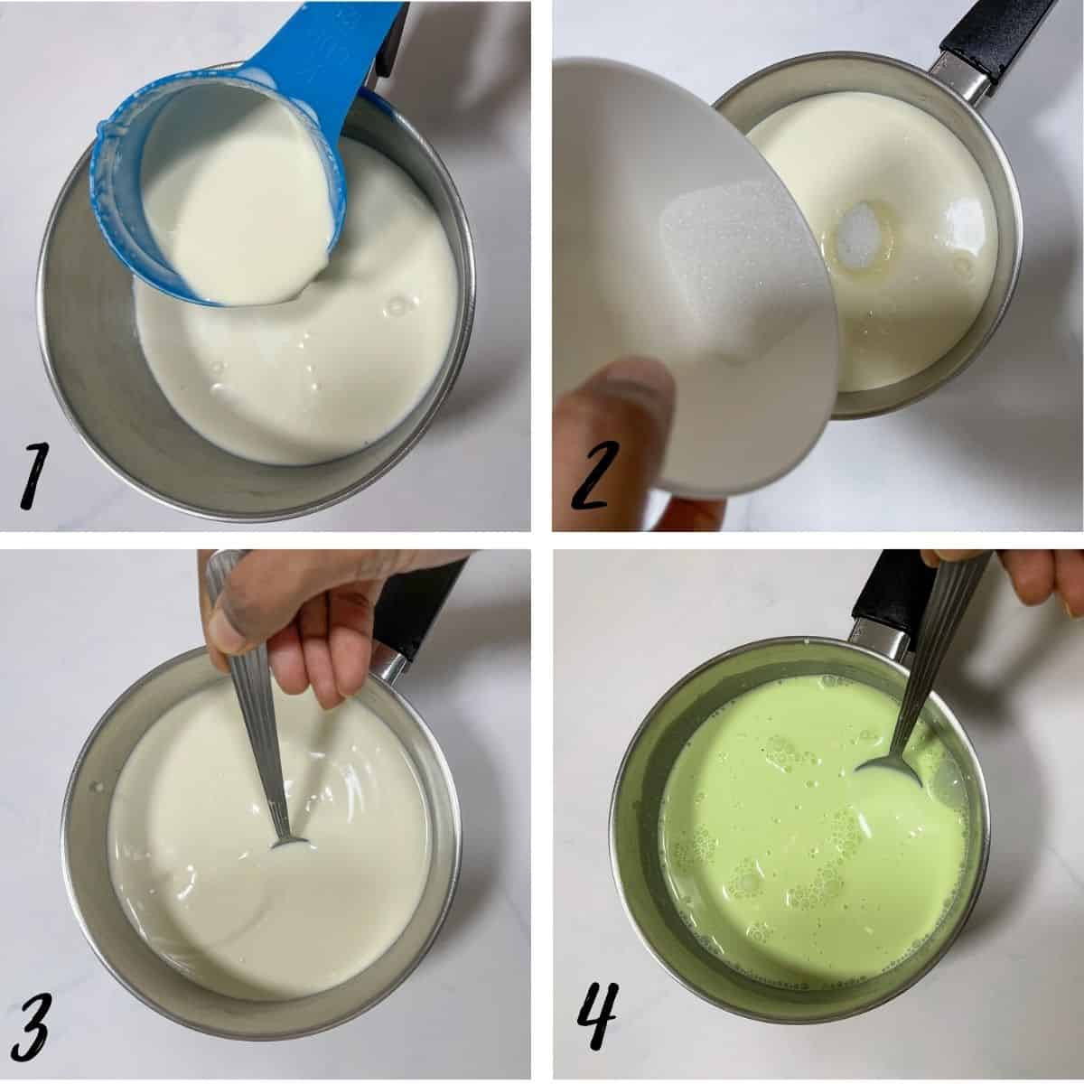 A poster of 4 images showing how to make mint oreo ice cream