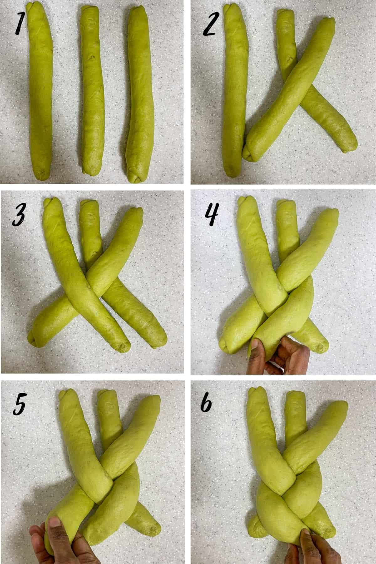 A poster of 6 images showing how to make a braid loaf.