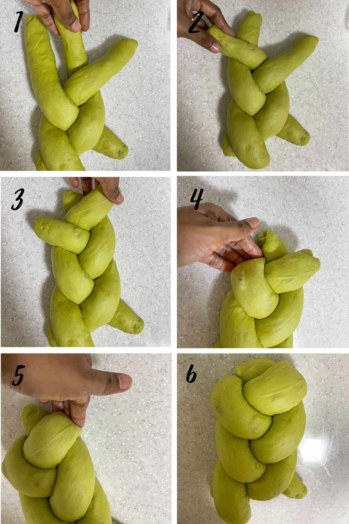 A poster of 6 images showing how to make a braid loaf.