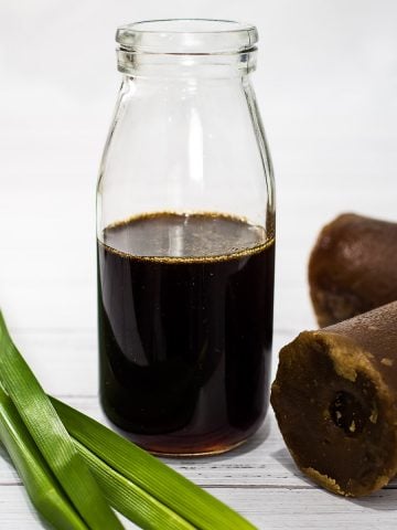 Palm sugar syrup in a bottle.