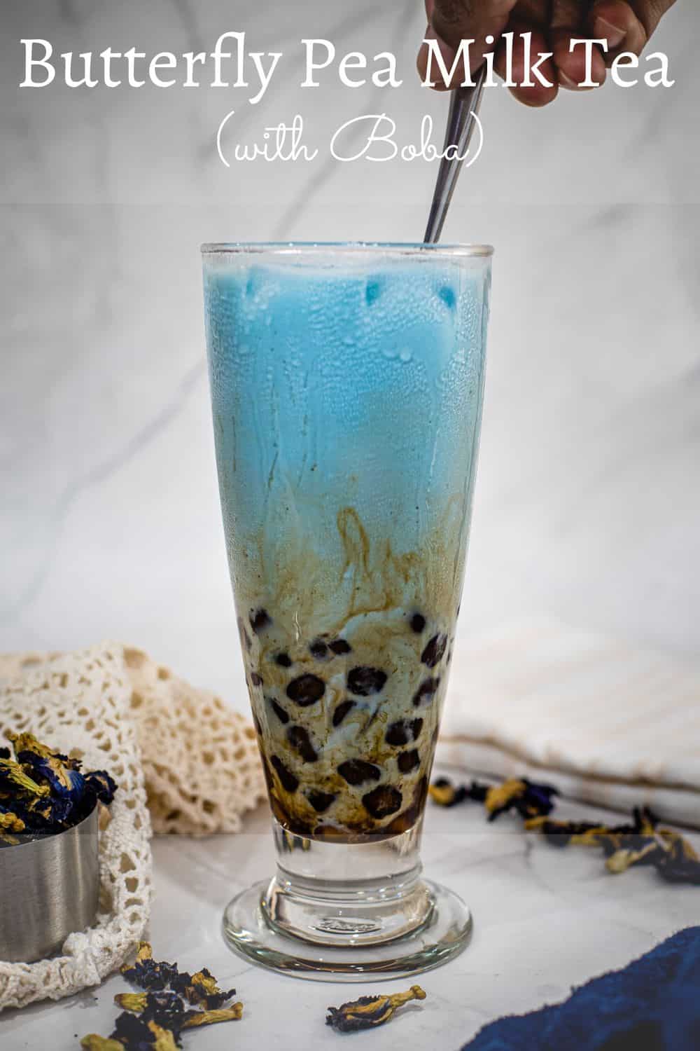 Butterfly Pea Milk Tea with Boba (Bubble Tea) Decorated Treats