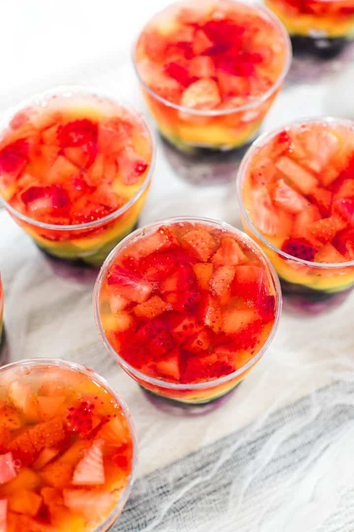 Fruit Jelly Cups in Rainbow Colors Decorated Treats
