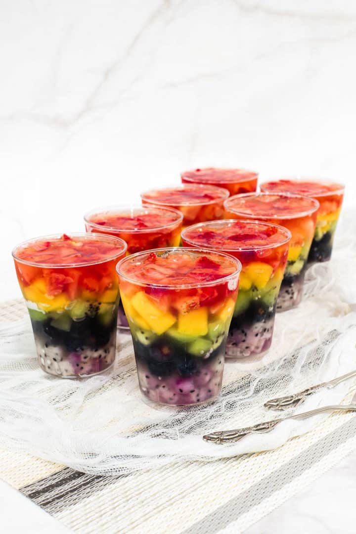 Fruit Jelly Cups in Rainbow Colors Decorated Treats