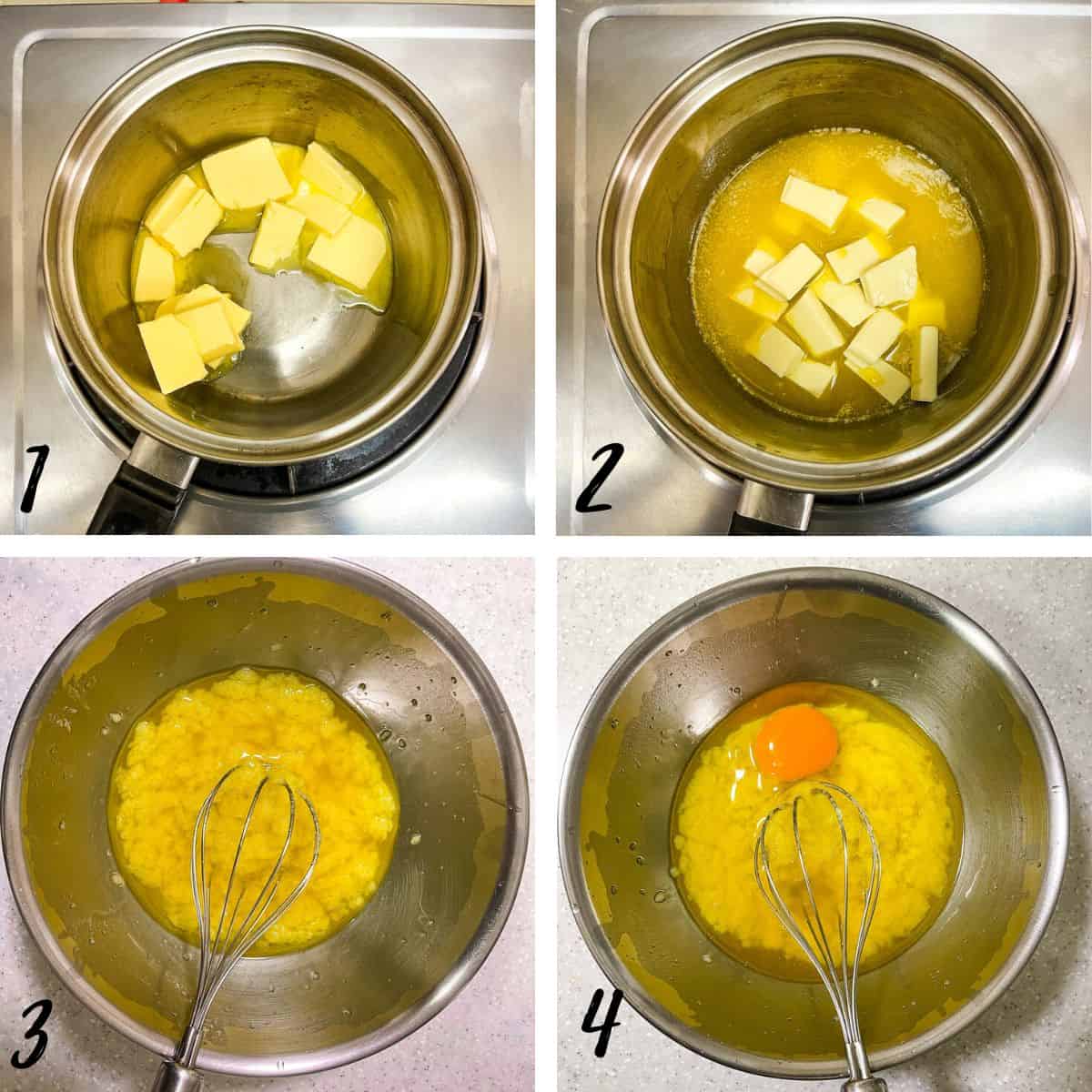 A poster of 4 images showing how to melt chocolate and butter.