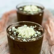 2 cups of mascarpone chocolate mousse with white chocolate topping.