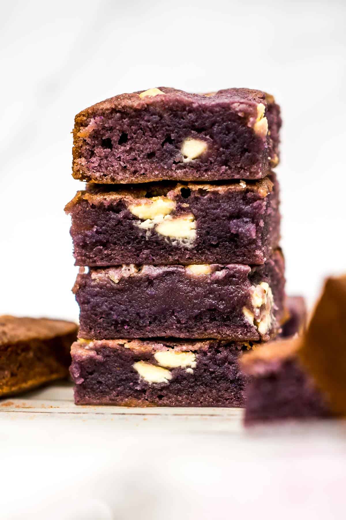 A stack of 4 ube brownies.