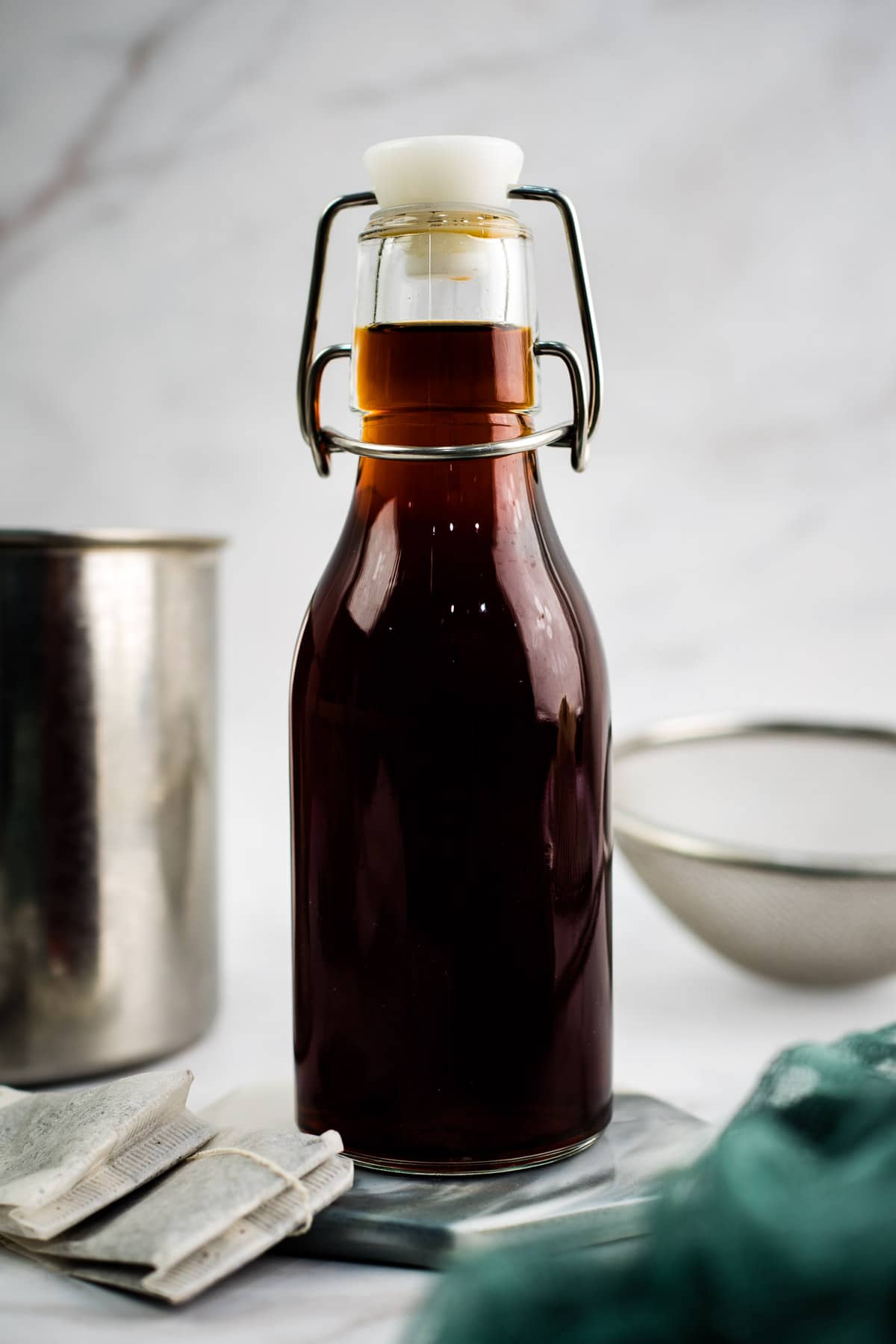 A bottle of earl grey simple syrup.